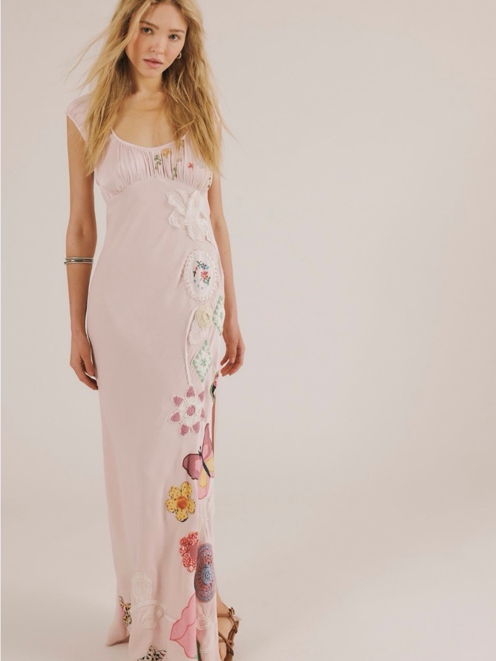 Free People Dolly Daydream Maxi Slip Dress NWT cotton-linen embroidered accents